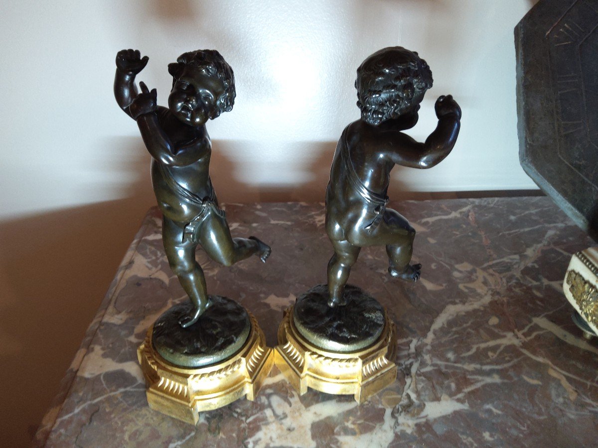 Paire De Putti En Bronze Sur Socle Doré De Style Louis XVI-photo-2